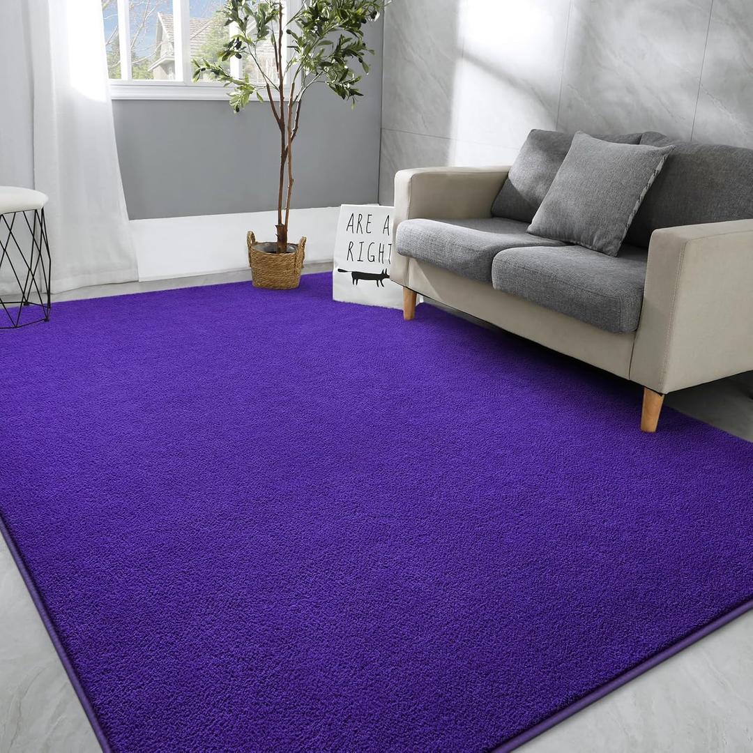 Hutha Large Area Rugs for Bedroom Living Room, 6x9 Purple Solid Fluffy Super Soft Memory-Foam Furry Bedside Carpets, Modern Indoor Floor Rug Aesthetic Minimalist Rug for Kids Girls Boys Home Decor