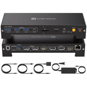 USB C KVM Docking Station Switch 3 Montors 2 Computers with 100W PD Supply Hybrid Displayport and HDMI KVM Triple 4K60Hz or Dual 4K144Hz Extended Display for Laptop and PC Share 15 in 1 Dock
