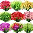 Zeyune 56 Bundles Fall Artificial Flowers Outdoors Fake Autumn Orange Plastic Eucalyptus Plant Faux UV Resistant Shrubs Greenery for Thanksgiving Outdoor Indoor Garden Porch Window Box Hanging Decor, Red