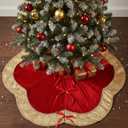 36 Inch Scalloped Velvet Christmas Tree Skirt Red with Bow Gold Edge Fur Plush Tree Skirt Luxury Xmas Skirts for Merry Christmas Party Vintage Holiday Decorations
