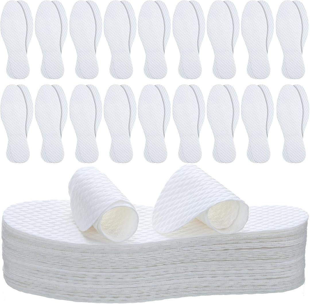 Janmercy 100 Pairs Disposable Shoe Liners Breathable Thin Insoles Replaceable Sweat Absorbing Shoe Inserts Barefoot Odor Eaters Insoles for Women Men Hiking Boot Sneaker Running