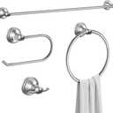 Formosa Design Hardware Classic 4-Piece Bathroom Accessories Set, 24-inch Towel Bar, Toilet Paper Holder, Towel Ring, and Robe Hook, Durable Zinc Alloy & Stainless Steel, (Polished Chrome Finish)