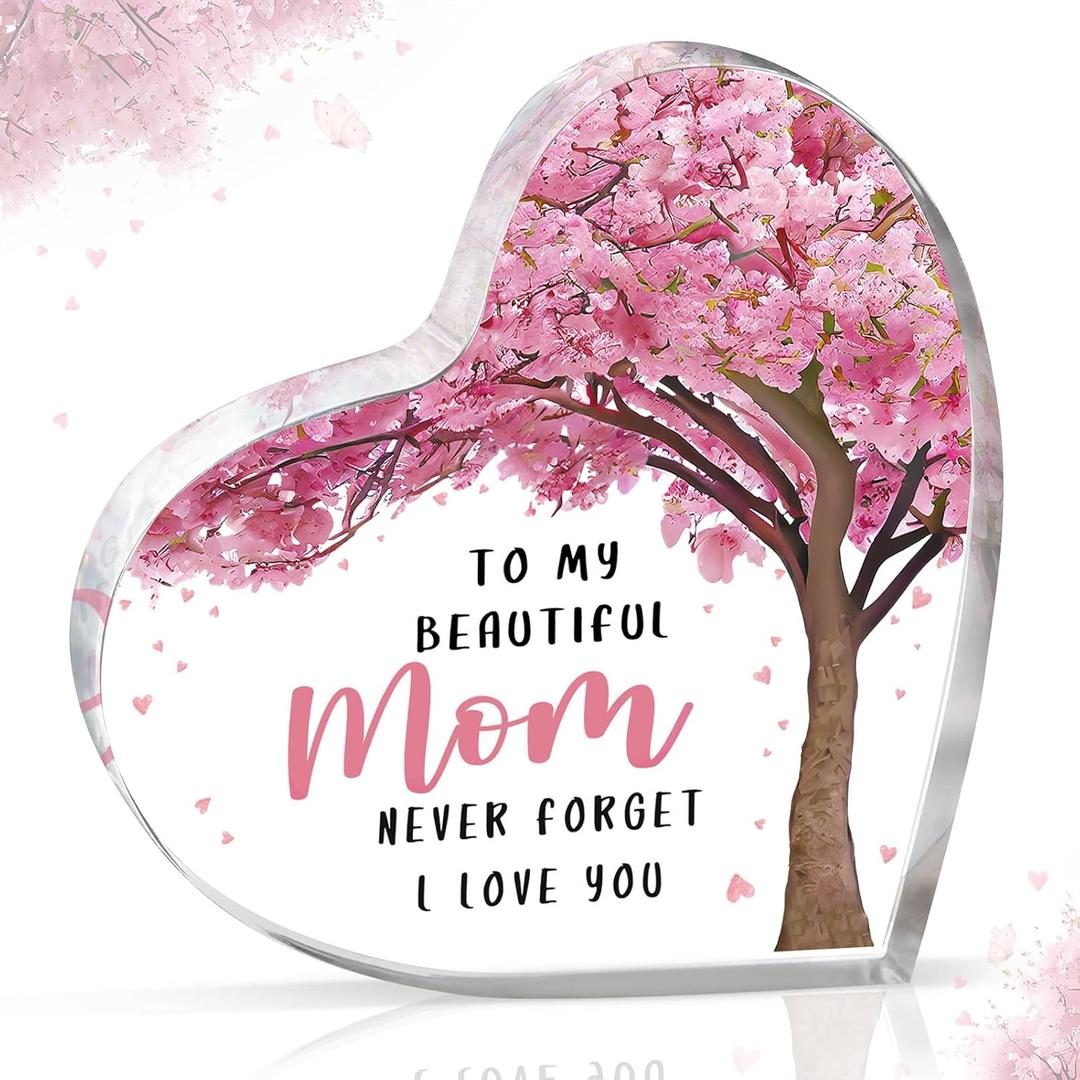 Gifts for Mom, Mom Birthday Gifts from Daughter Son, Heart-Shaped Acrylic Block 3.9 x 3.9 inch, I Love You Mom Gift Ideas for Christmas Mother's Day