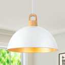 Generies 18'' Large Dome Pendant Lights for Kitchen Island, Farmhouse Modern Pendant Light Fixtures, White and Gold Wooden Adjustable Ceiling Hanging Lighting for Dining Room Bar Foyer Hallway
