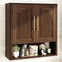 RUSTOWN Fluted Bathroom Wall Cabinet, Mid Century Modern Medicine Cabinet W/ Adjustable Shelf & 2 Arched Doors, Over The Toilet Storage Cabinets for Laundry Room Kitchen Living Room, Dark Walnut
