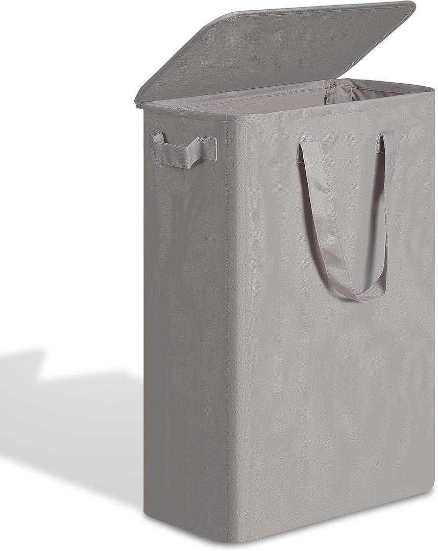 efluky Slim Laundry Basket with Lid, Narrow Laundry Hamper with Handles, Collapsible Dirty Clothes Hamper, Tall Laundry Bin for Laundry Room, Dorm and Bedroom, 55L Grey