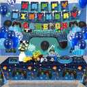 229 Pcs Video Game Decorations Game Birthday Party Supplies Video Game Decorations Tableware Set Include Plates Banner and Tablecloth for Game on Birthday Decorations Kids Serves 20 Guests