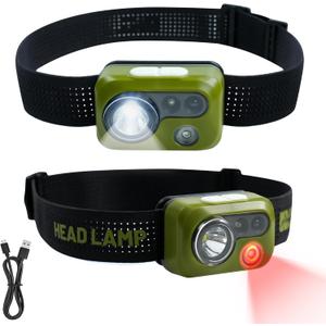Himalaya LED Headlamp Flashlight, Green Head Lamp with White Red Light, Lightweight Waterproof IPX64 Headlight with Comfortable Headband for Camping Hiking Running Work Travel