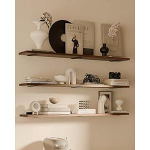 TEDIDUWA Rustic Wood Floating Shelves Set of 3, 48Inches Wood Rustic Farmhouse Wall Shelves, Easy-to-Install Hanging Shelves for Living Room, Kitchen, and Bathroom, 100bs Capacity. (Walnut, 3T48IN)