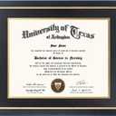 GMFrames 11x14 Wood Diploma Frame with Black Mat or Display 14x17 Certificates without Mat,Tempered Glass,Rustic Black Finish with Gold Trim