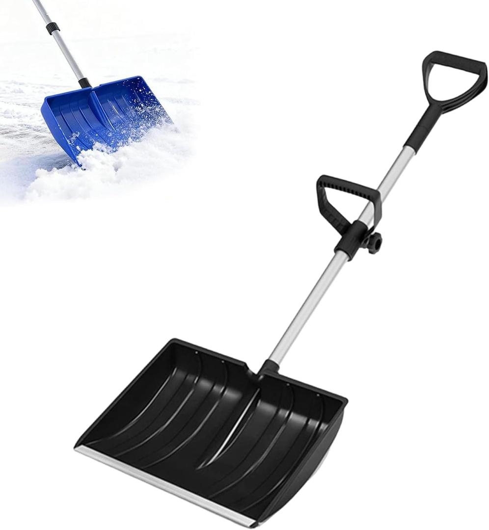 Snow Shovel for Driveway with Ergonomic D-Grip Handle, Large Capacity Wide Blade Snow Shovels with Aluminum Strip Scoop, Portable Plastic Snow Shovel for Garden, Car Garage, Home Sidewalk (Black)