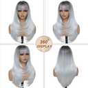 MINLEE Silver Gray Wig with Bangs for Women Long Wavy Silver Wigs 4x4 Realistic Scalp 26 Inch