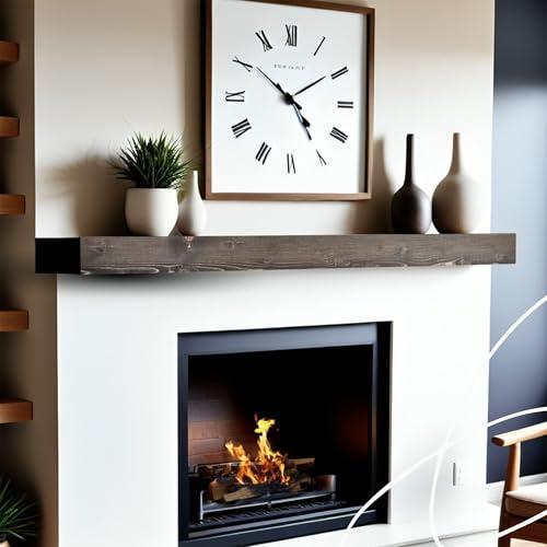 BoscoMondo Solid Wood Fireplace Mantel Shelf, Floating Mantle for Living Room, Farmhouse Rustic Wood Mantel, Easy Wall Mount with Heavy-Duty Metal Bracket (66", Rustic Black)