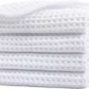 POLYTE 430 GSM Microfiber Lint Free Washcloth Face Towel, 13 x 13 in, 4 Pack (Waffle Weave) (White)