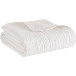 Madison Park Luxe Quilted Throw Blanket - Damask Stitching Design, Cotton Filled Spread, Ultra Soft, Cozy Bedding for Living Room Couch, Sofa, Bed, 60x72", Scalloped Borders White