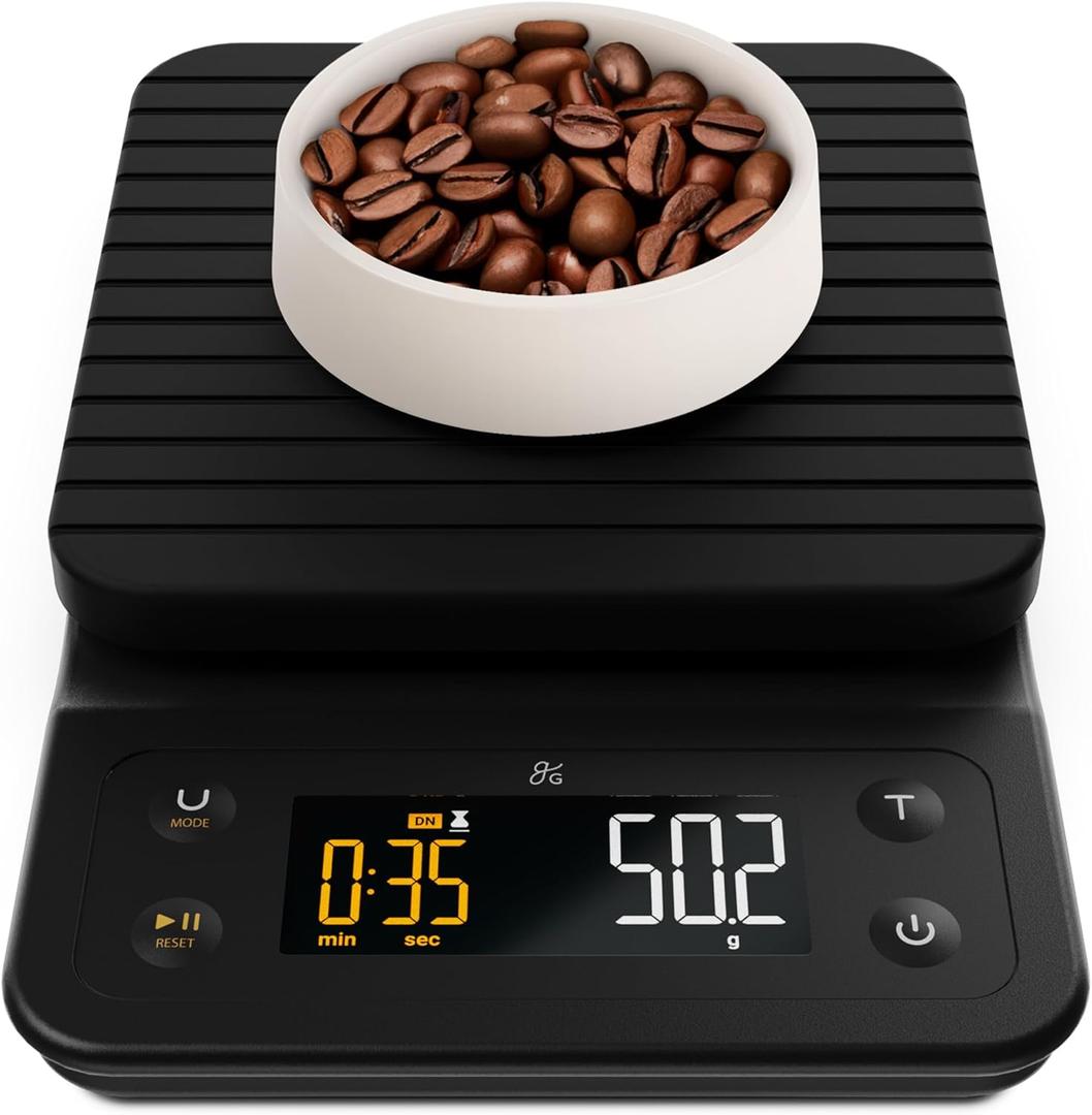 Greater Goods Coffee Scale with Timer 0.1g Precision Digital Coffee & Espresso Scale for Pour-Over, Coffee Bean Weighing, Barista Brewing, Waterproof Cover, 3kg Capacity (Onyx Black)