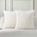 FUTEI Cream White Throw Pillow Covers 24x24 Inch Set of 2,Furry Faux Fur Teddy Boucle Textured Cushion Covers,Soft Fluffy European Pillow Shams,Home Decor for Couch Bed Living Room Office Car