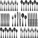 72 Pcs Black Silverware Set with Steak Knives, Stainless Steel Flatware Cutlery Set Service for 12, Kitchen Tableware Set, Utensil Set for Home and Restaurant, Knives Forks Spoon Set, Dishwasher Safe