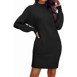 HDLTE Womens Long Sleeve Sweaters Oversized Loose Mock Neck Pullover Sweater Dress for Women Winter Trendy 2025 (Black, S)