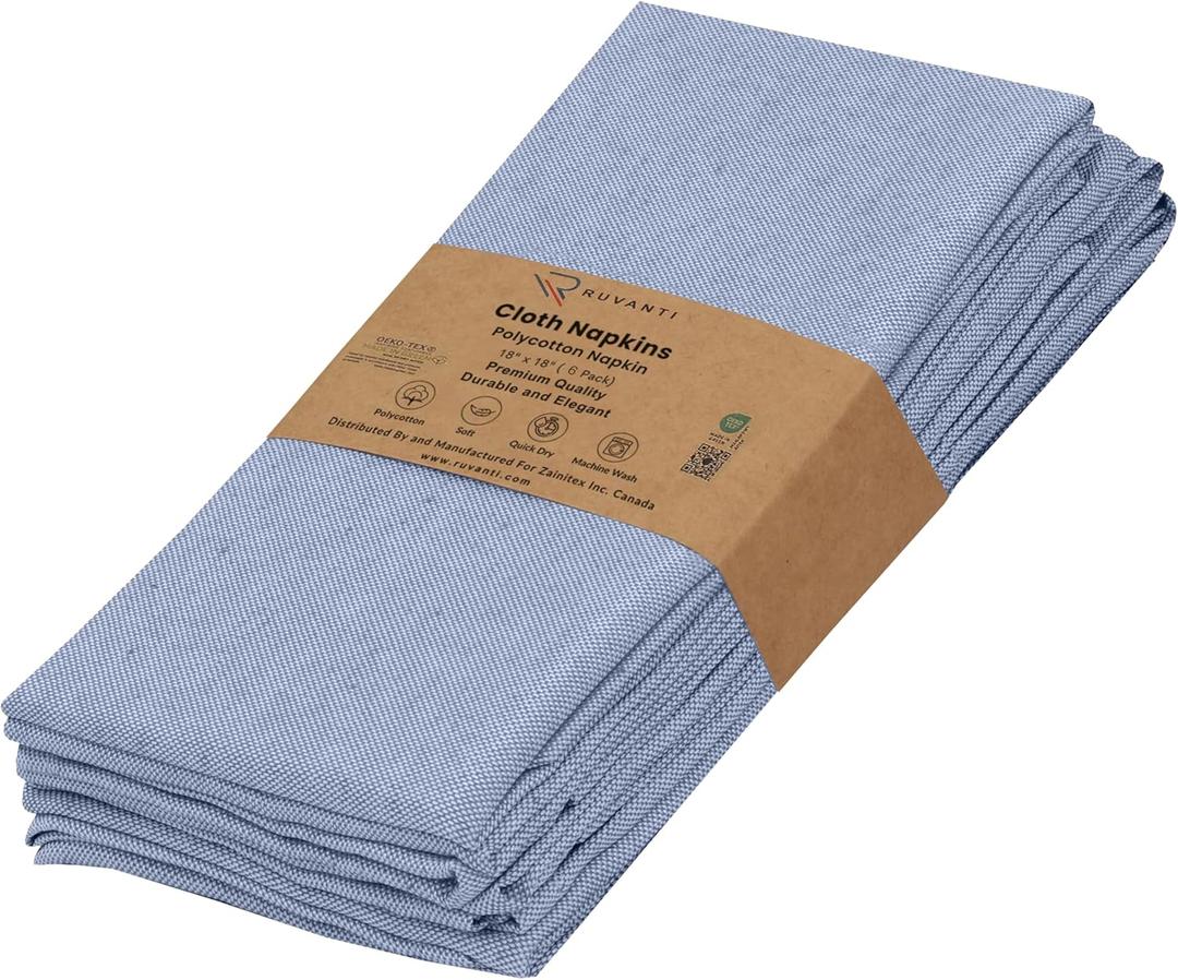 Ruvanti Cloth Napkins Set of 6, 18x18 Reusable Napkins Cloth Washable, Soft & Durable Table Napkin, Poly Cotton Fabric Dinner Napkins for Parties, Christmas, Thanksgiving, Weddings - Midnight Blue