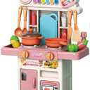 Cooking Kitchen Set Toy - 33PCS Mini Kitchen Playset for Kids with Water Spray, Light & Sound Effects - Toddler Pretend Play Appliances, Sink & Miniature Food, Educational Gift for Girls & Boys
