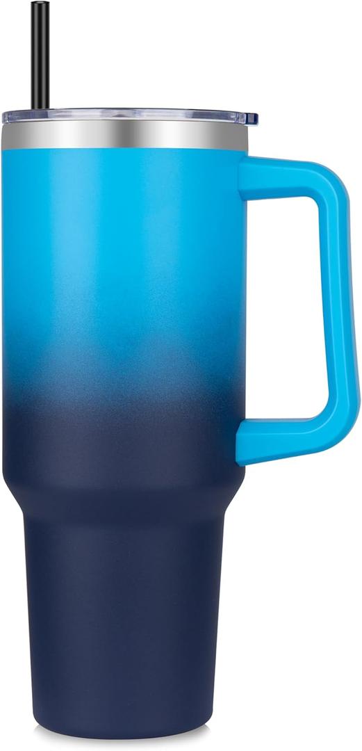 DOMICARE 40 oz Tumbler with Handle and Straw, Stainless Steel Tumbler with Lid and Straw, Reusable Vacuum Insulated Cup, Travel Coffee Mug, Blue Gradient, 1 Pack