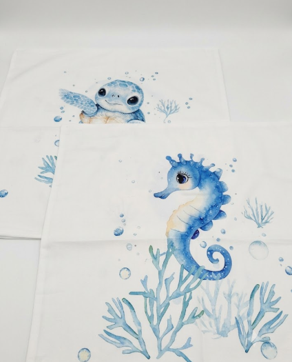4 x XUNLURY Sea Horse Turtle Coastal Beach Pillow Covers 18x18, Ocean Beachy Room Decor, Blue Nautical Marine Biology Decorative Throw Pillow Covers for Beach House Cabin Bedroom Home, Set of 2
