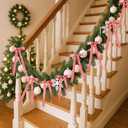 Riceshoot 24 Pcs Mini Satin Bows & 27ft Pearl Garland Banner, Rose Gold