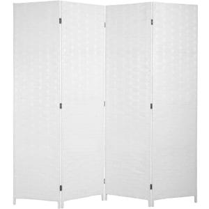 Room Divider Wood Screen Wood Mesh Woven Design Room Divider Folding Portable Partition Screen for Home Office (4 Panel, White)