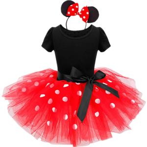 Nileafes Girls Princess Mini Mouse Costume Toddler Birthday Party Fancy Dress Up (2-3 Years, Red)