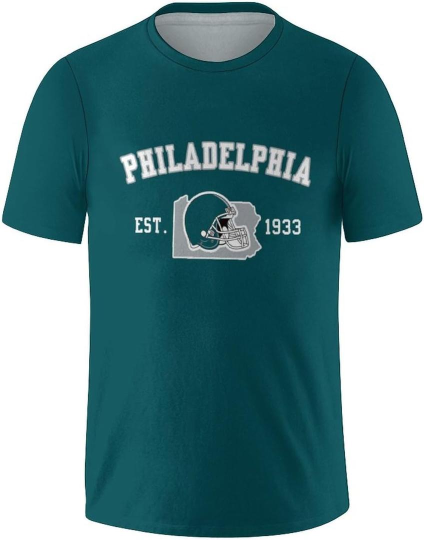 Men's Football Shirts Short Sleeve City Map Helmet T-Shirt Team Color Game Day Apparel Fans Gift S-2XL (For-philadelphia)