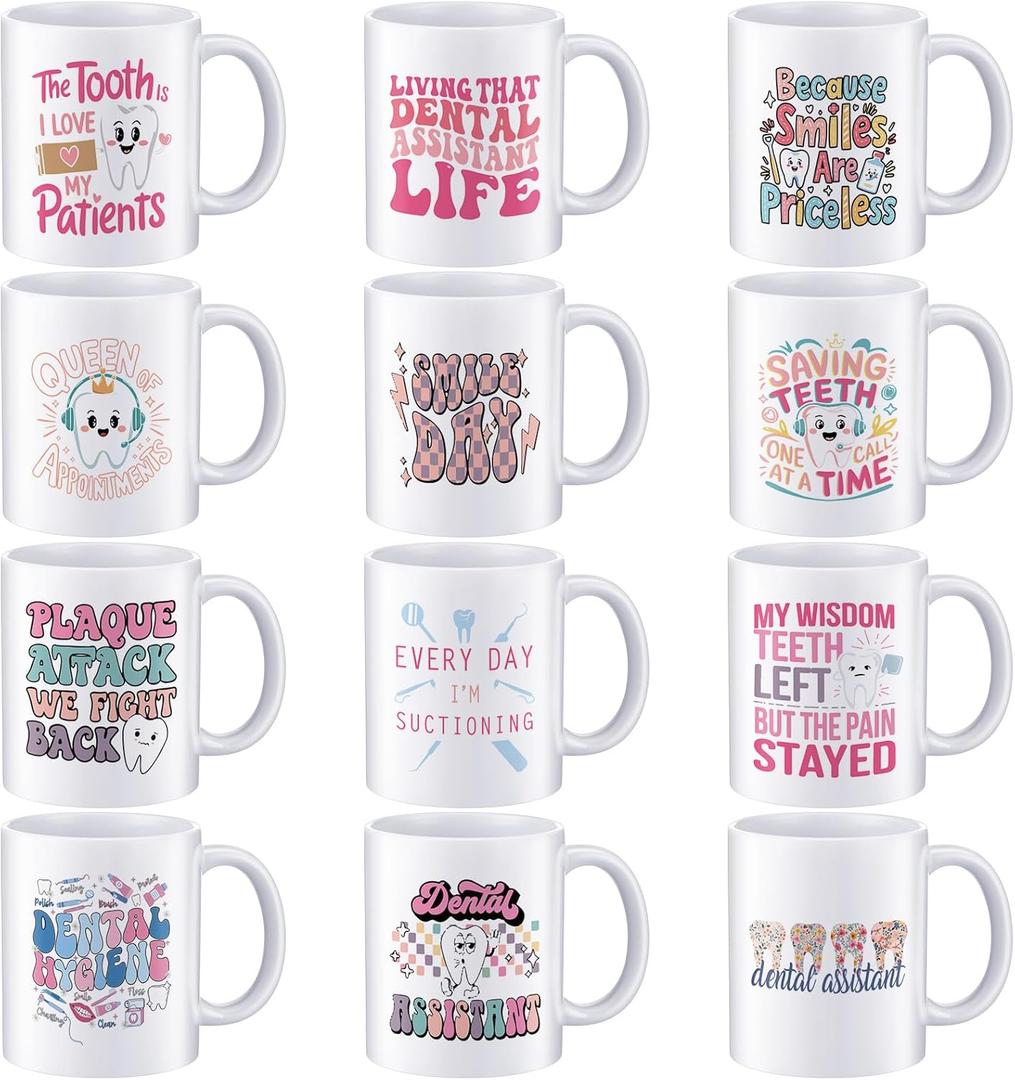 12 Pcs Dentist Graduation Gift Mug Bulk, Nurse Dental Assistant Gifts 11oz Ceramic Coffee Mug for Nurses Doctor Dentistry Medical Assistant Students Graduation Gift for Men Women