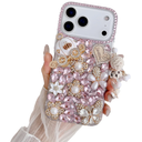 iFiLOVE for iPhone 17 Pro Max Bling Diamond Case, 3D Luxury Sparkle Glitter Crystal Rhinestone Butterfly Flower Pendant Charm Case Cover for Girls Women Kids (Pink)