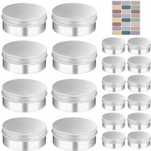 6 oz Tins with Lids 24 Pack Salve Tins 6 oz Aluminum Jar 180 ML Metal Container with Lid Salve Containers with Labels for Spices, Candies, Lip Balm, Salves (Silver)