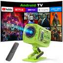 W & O [Built-in Apps] Mini Projector with Wifi and Bluetooth,movie projector with Type-C Power Input & Smart Projector Built-In Speaker for Bedroom,Outdoor,Focus Dial,Keystone Correction
