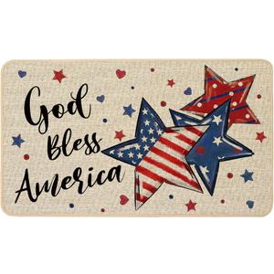 Baccessor Gold Bless America Flag Star Patriotic 4th of July Doormat Independence Memorial Day Home Decor Low-Profile Door Mat Floor Mat for Indoor Outdoor 17x29 Inch