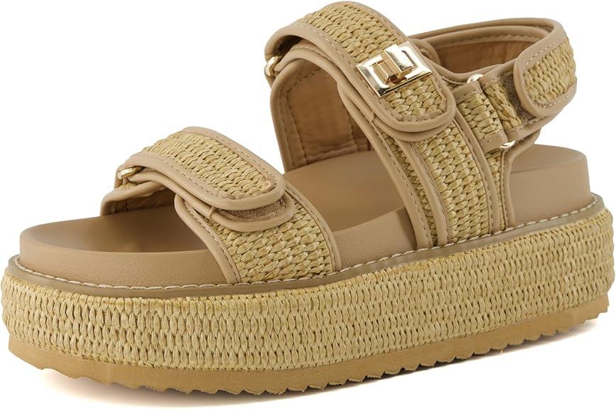 CUSHIONAIRE Women's Shore Raffia Platform Sandal With +Comfort, Wide Widths Size 10