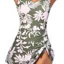 Aidonger One Piece Swim Dress Swimsuits for Women Tummy Control Swimdress Skirt V Neck Bathing Suit L