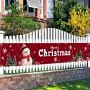 2 x Merry Christmas Banner 118x20 Inches Red Backdrop Snowman Christmas Trees Snowflakes Winter Holiday Scene Indoor Outdoor Party Wall Hanging Festive Photo Background Porch Decoration
