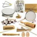 VINJOE Wooden Music SetKids Musical Instruments Toys, Natural Wood Percussion Instruments Toy for Kids Preschool Education Baby Musical Toys Instrument Set for Toddlers Best Gifts for Christmas
