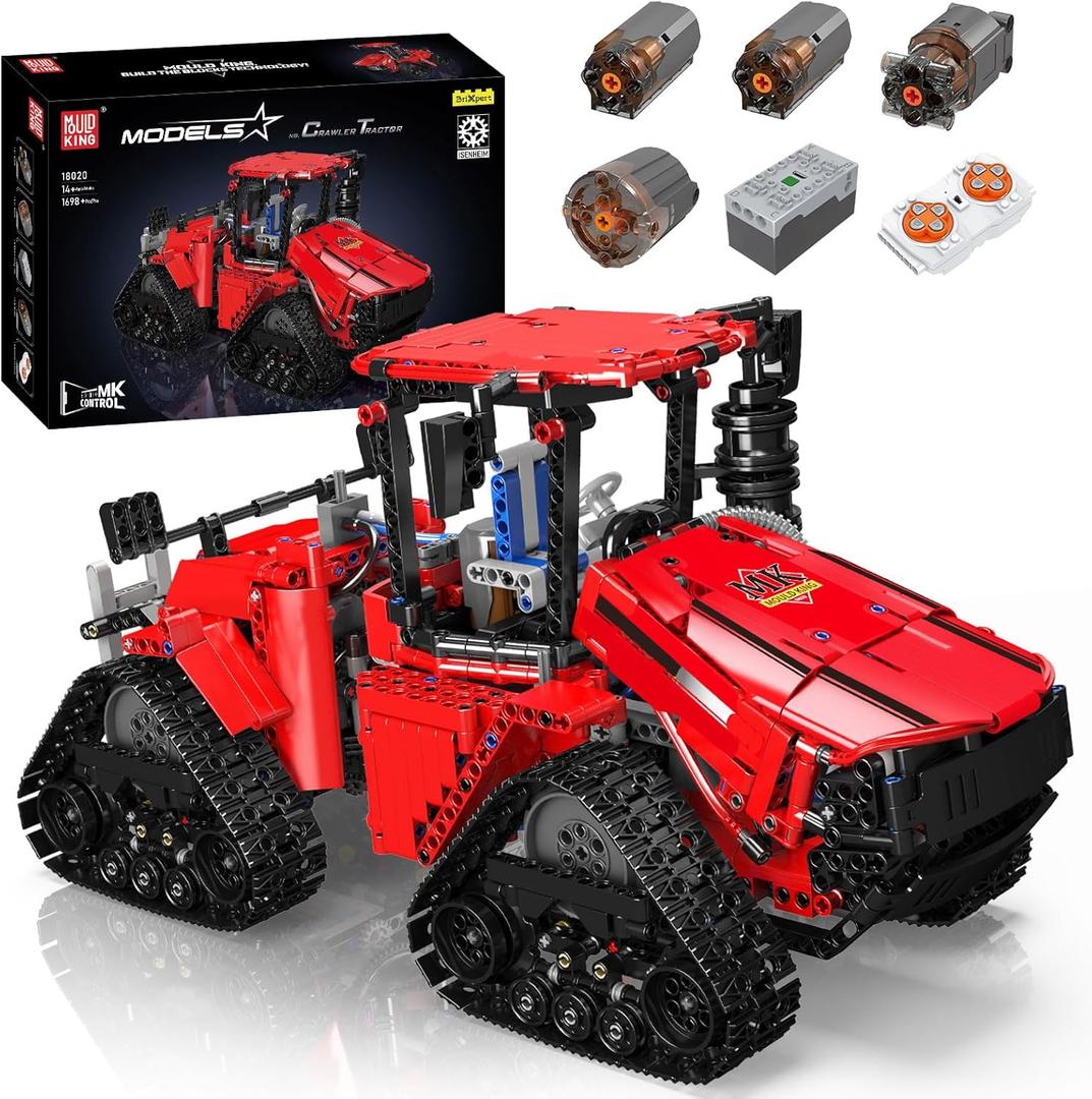 Mould King 18020 Tractor Building Blocks Toy, Remote Control Crawler Tractor with 4 Motors, Construction Vehicles Model for Kids/Adults (1698 Pieces)