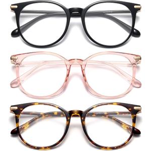 Gaoye Blue Light Blocking Glasses, Retro Round Eyewear Frame Anti Eyestrain Computer Glasses for Women Men (Black+Pink+Tea Leopard)