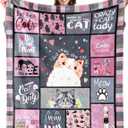 Cat Blanket for Cat Lovers, Cat Gifts for Cat Lovers, Cat Blanket for Women, Pink Black Cat Throw Blanket for Cat Lover Gifts Flannel Soft Warm Cozy Fuzzy Throw for Girls Women Adults (50" X 60")