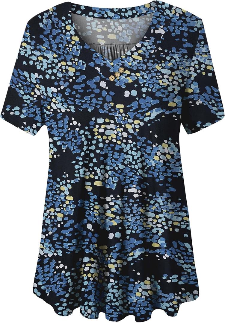 U.Vomade Women's Plus Size Tops Short Sleeve Blouses Flowy Summer Tunic Tops M-4X (XL)