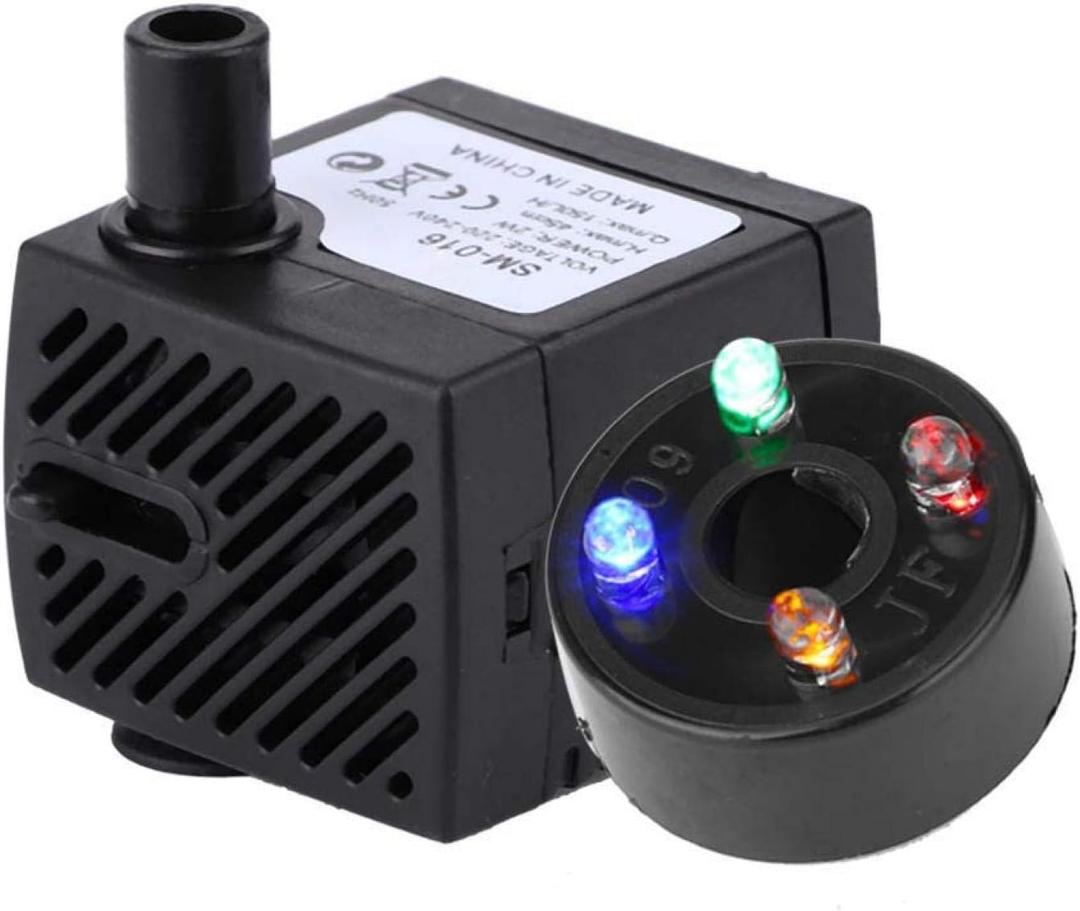 Submersible Water Pump with Lights, 150 L/H Fish Tank Ultra Quiet Mini Small Pump 4 Colorful LED Light Lift 1.5ft Aquarium Home Fountain Pond Outdoor Feature Statuary Gardens Hydroponics Waterfall