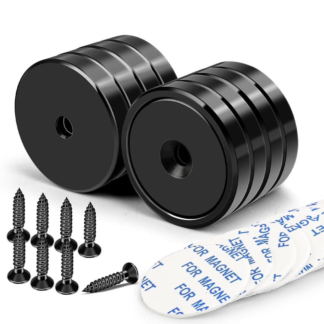 E BAVITE Neodymium Cup Magnets, Rare Earth Magnets with Heavy Duty, Hold up to 110 Lbs, Strong Magnet with Countersunk Hole and Stainless Screws for Kitchen, Craft, Office（Black Pack of 8）