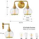 Gold Bathroom Light Fixtures 2-Lights Vanity Lights with Clear Glass Shade Bathroom Vanity Light 14 Inch Wall Sconces(Exclude E26 Bulb)
