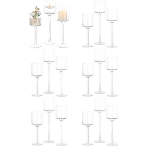 Glass Candle Holder for Table Centerpiece - Inweder Tall Tea Lights Candle Holder, Elegant Clear Long Stem Candle Holders for Pillar Candles, Floating Candle Holder for Party, Home Decor, Set of 18