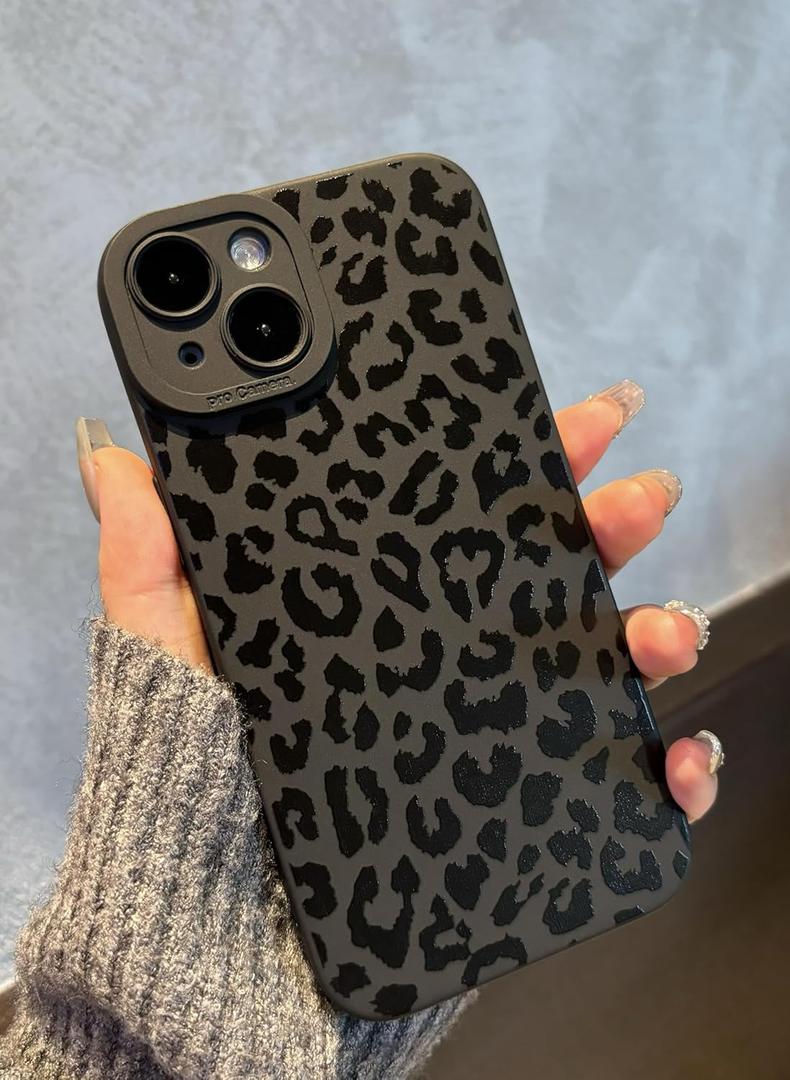 for iPhone 15 Plus Case 6.7 Inch 2023, Aesthetic Leopard Cheetah Print Phone Case for Women Girls Men, Slim Silicone Protective Phone Cover for iPhone 15 Plus, Black Leopard