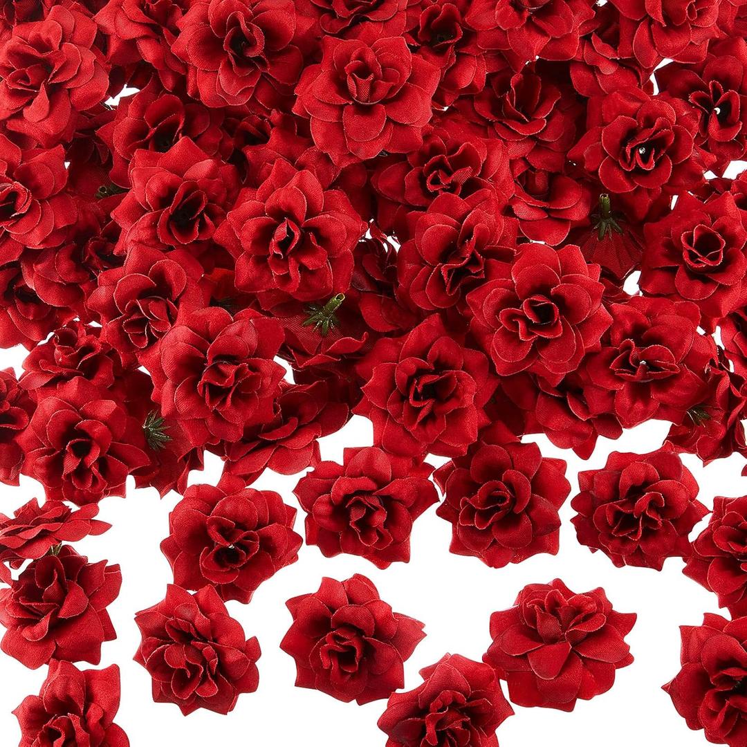 Syhood 100 Pieces Artificial Roses Head 1.77 in Fake Silk Rose Head DIY Fake Heads for Wedding Flower Wall DIY Crafts Bouquet Decoration (Red)
